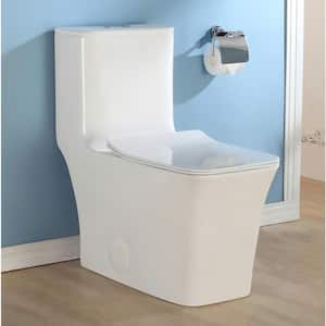 1-piece 0.8/1.28 GPF Dual Flush Square Toilet in White with Seat Included