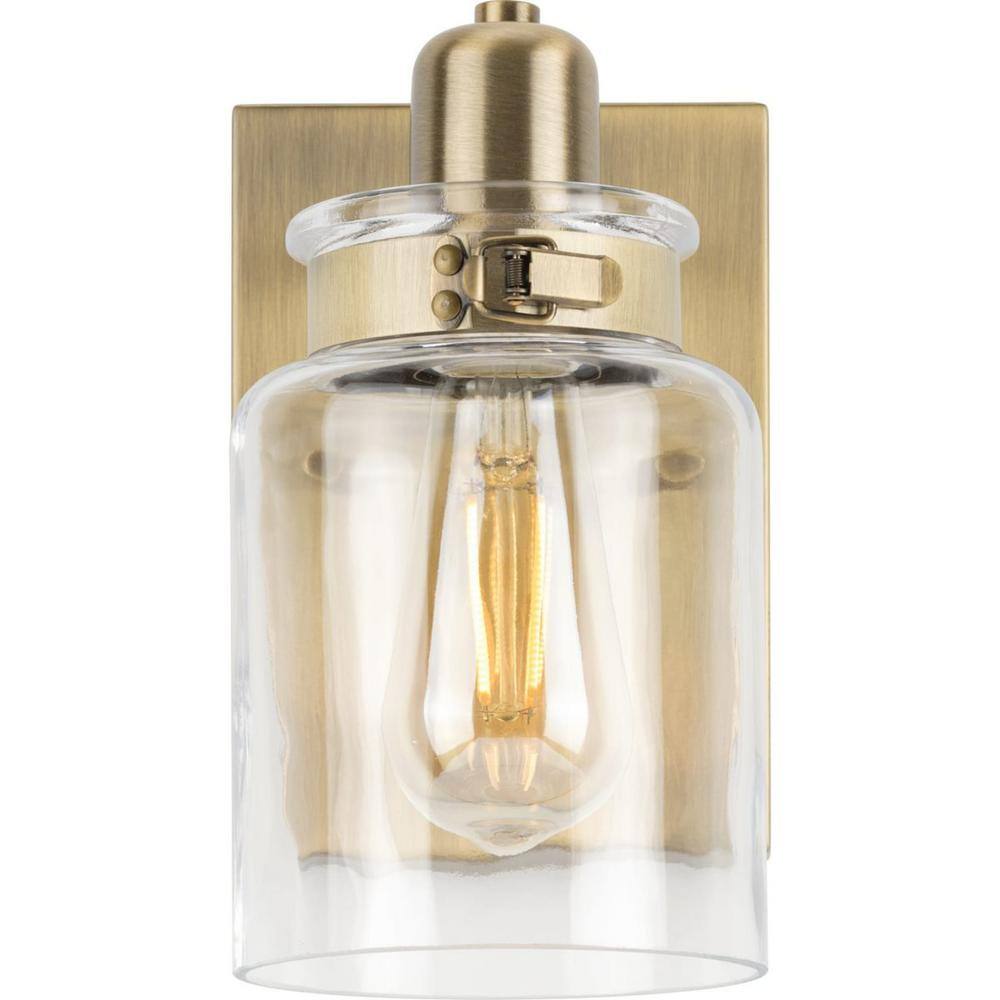Vintage Brass and Clear Glass 1-Light Bath Vanity Light