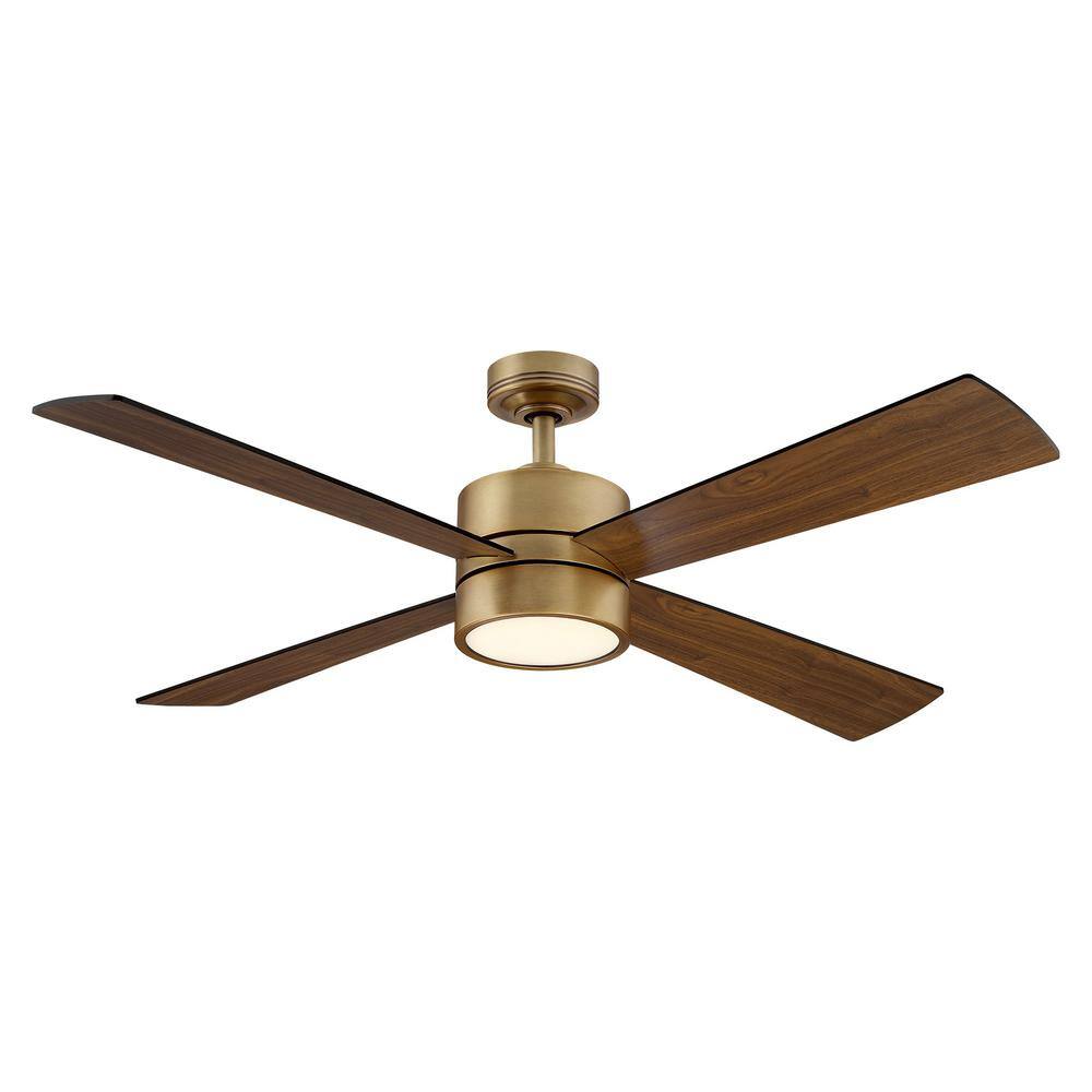 IHOMEadore 52 in. LED Indoor Natural Brass Ceiling Fan with Remote ...