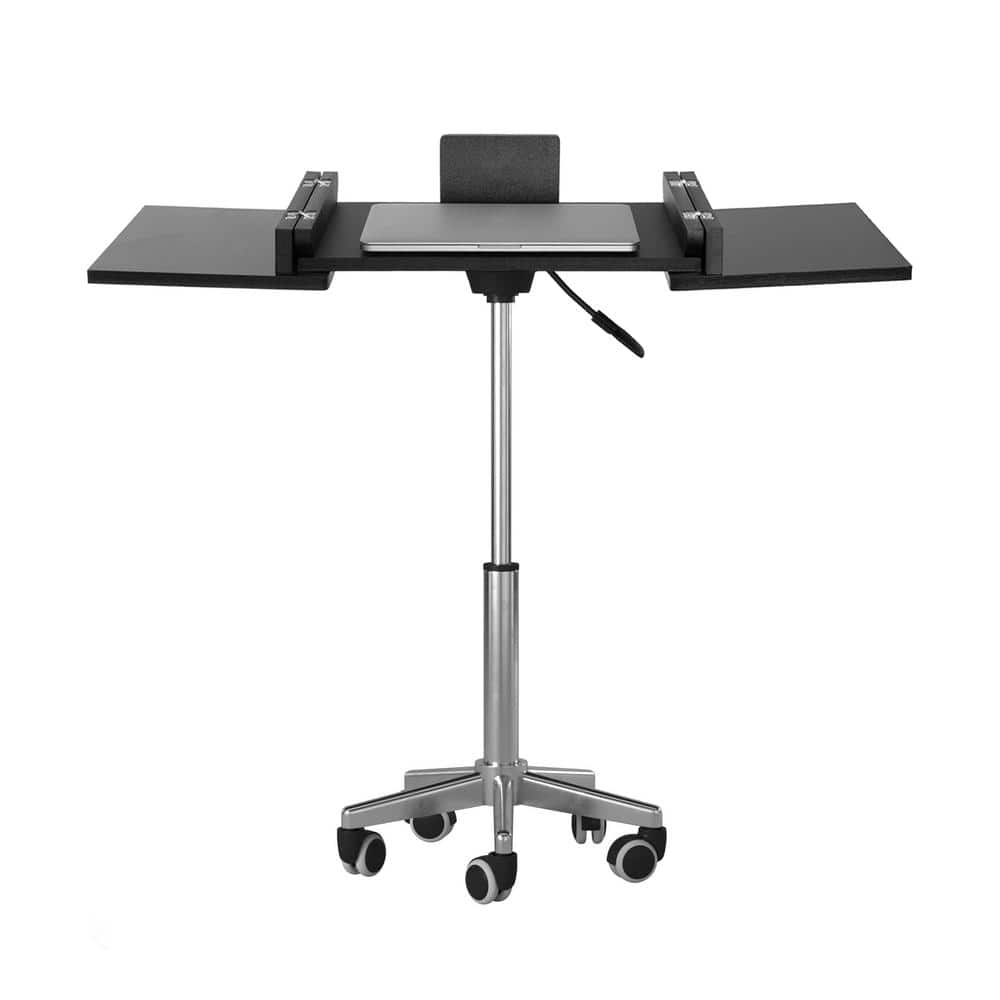 Adjustable Height Black Foldable Laptop Cart with Wood Panels