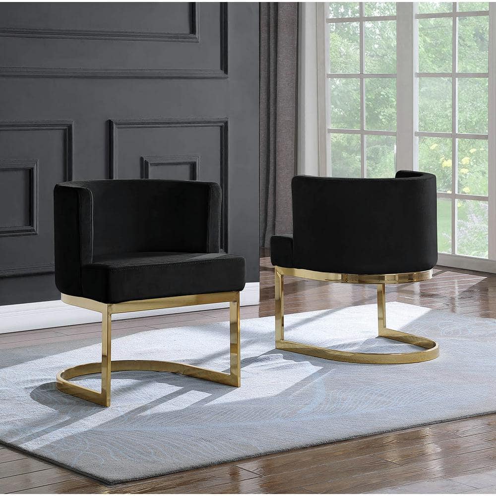 Black Velvet Barrel Chair with Gold Chrome Base