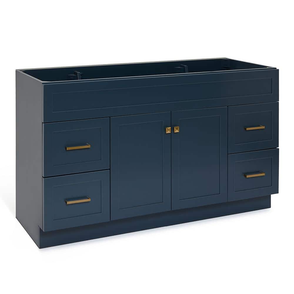 Midnight Blue 60" Freestanding Wood Vanity Cabinet with Gold Hardware