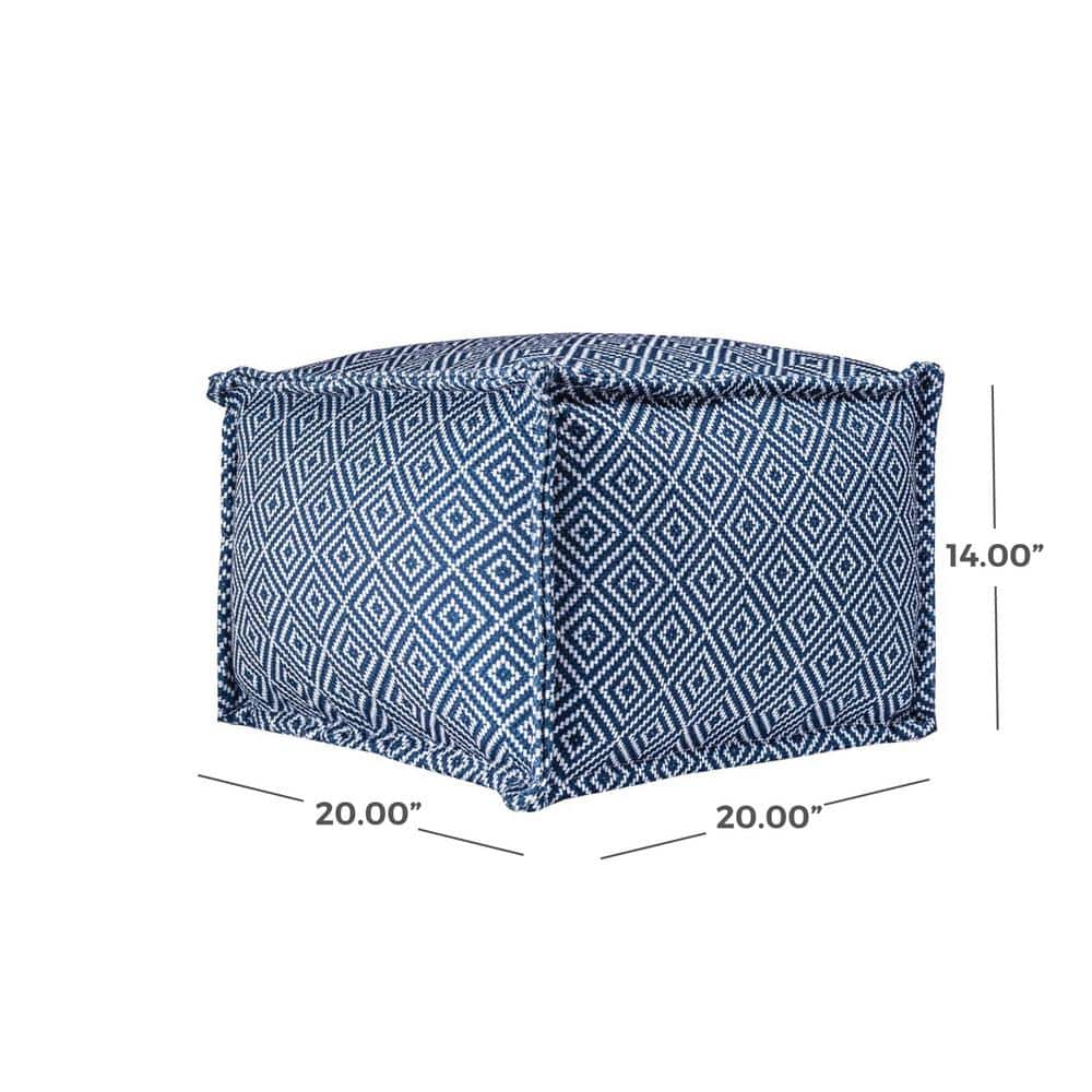 Amalfi Aztec Print 20" Blue Indoor/Outdoor Ottoman Pouf