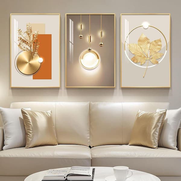 3 Piece Framed Modern Luxury Gold Wall Art Poster, Golden Prints ...