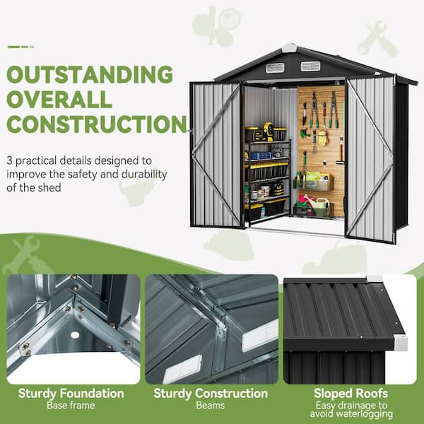 Sizzim 6 ft. W x 4 ft. D Black Metal Shed with Lockable Door and