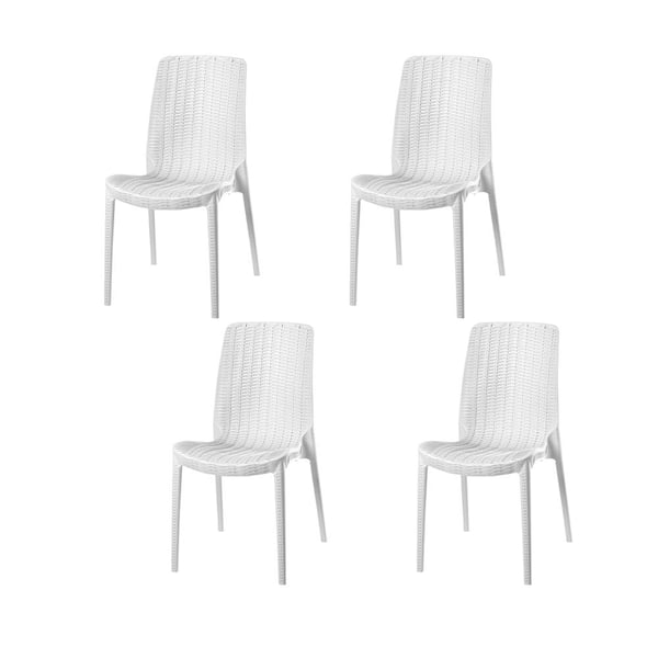 Lagoon Rue White Stackable Rattan Outdoor Dining Chair (4-Pack)