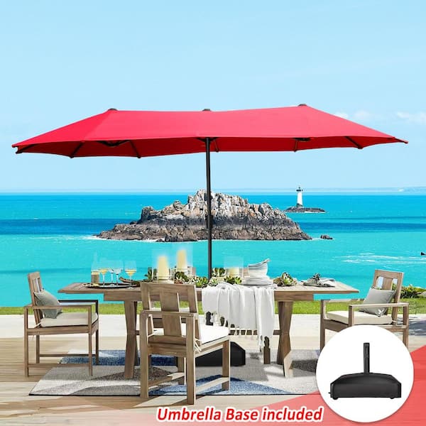 SUNRINX 13 ft. Market Double-Sided Rectangular Patio Umbrella in Red with Mobile Base