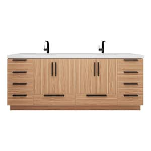 Carla 84 in. W x 20 in. D x 35 in. H Double Sink Freestanding Bath Vanity in White Oak with White Ceramic Top