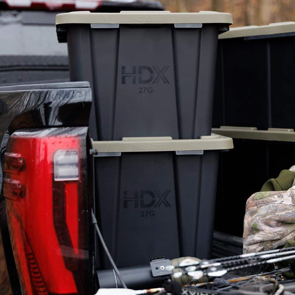 HDX 27 gal. Tough Storage Tote in Black and Army Green 999-27G-HDX-AG