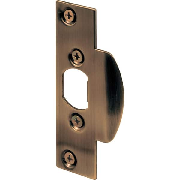 Prime-Line Security Latch Strike, 1-1/8 in. x 4-1/4 in., Stamped Steel Construction, Antique Brass-Plated Finish