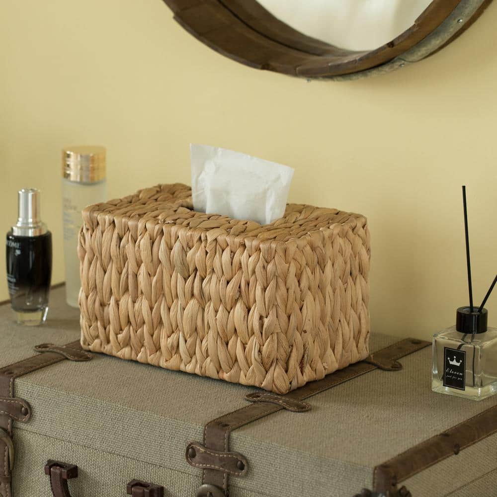 Tall Natural Water Hyacinth Wicker Tissue Box Cover