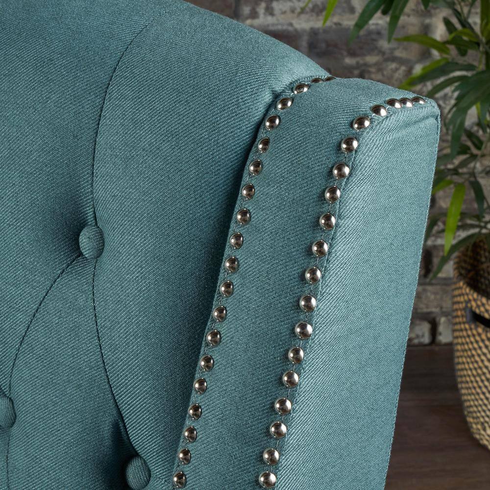 Handcrafted Brown Leather Wood Recliner with Button-Tufted Back