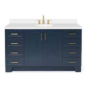 Taylor 61 in. W x 22 in. D x 36 in. H Freestanding Bath Vanity in Midnight Blue with Pure White Quartz Top