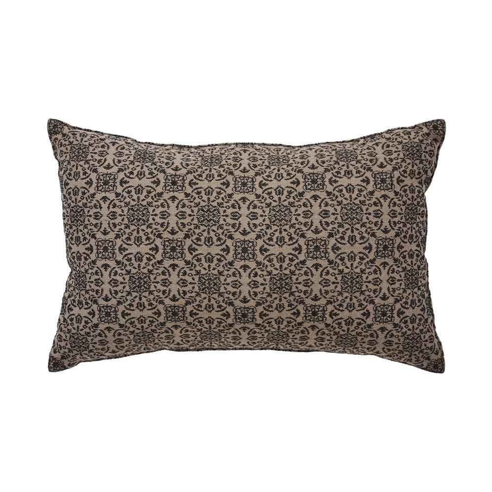 Natural Black Cotton Jacquard Rectangular Throw Pillow 14x22