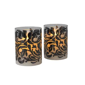 Black Baroque Swirl Battery Operated LED Glass Candles with Moving Flame (Set of 2)