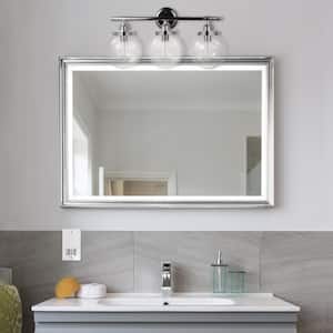 Milan 25.9 in. 3-Light Chrome Vanity Light with Clear Glass Shades and Bath Set (5-Piece), Bulbs Included