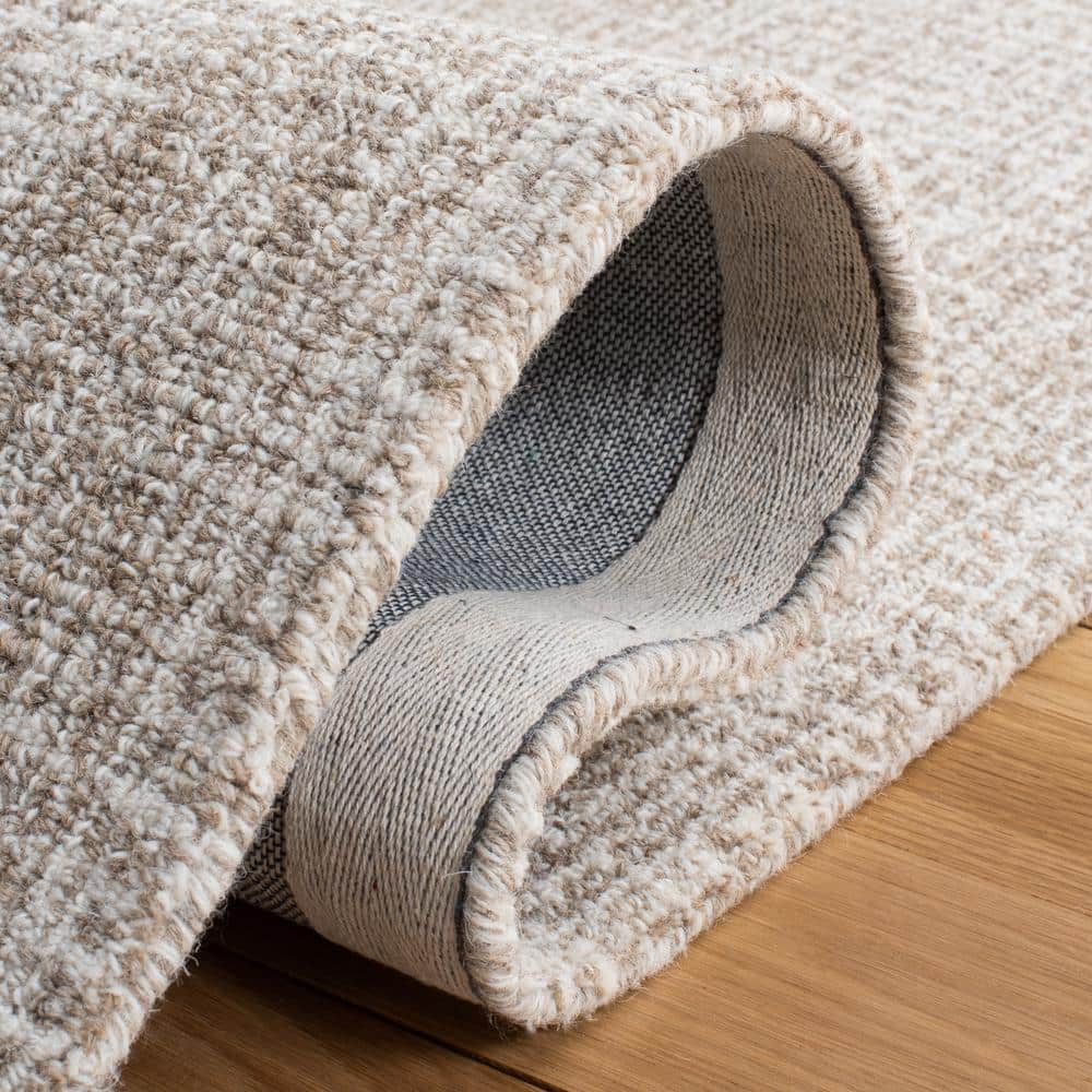 Ivory and Grey Abstract Handmade Wool 9' x 12' Area Rug