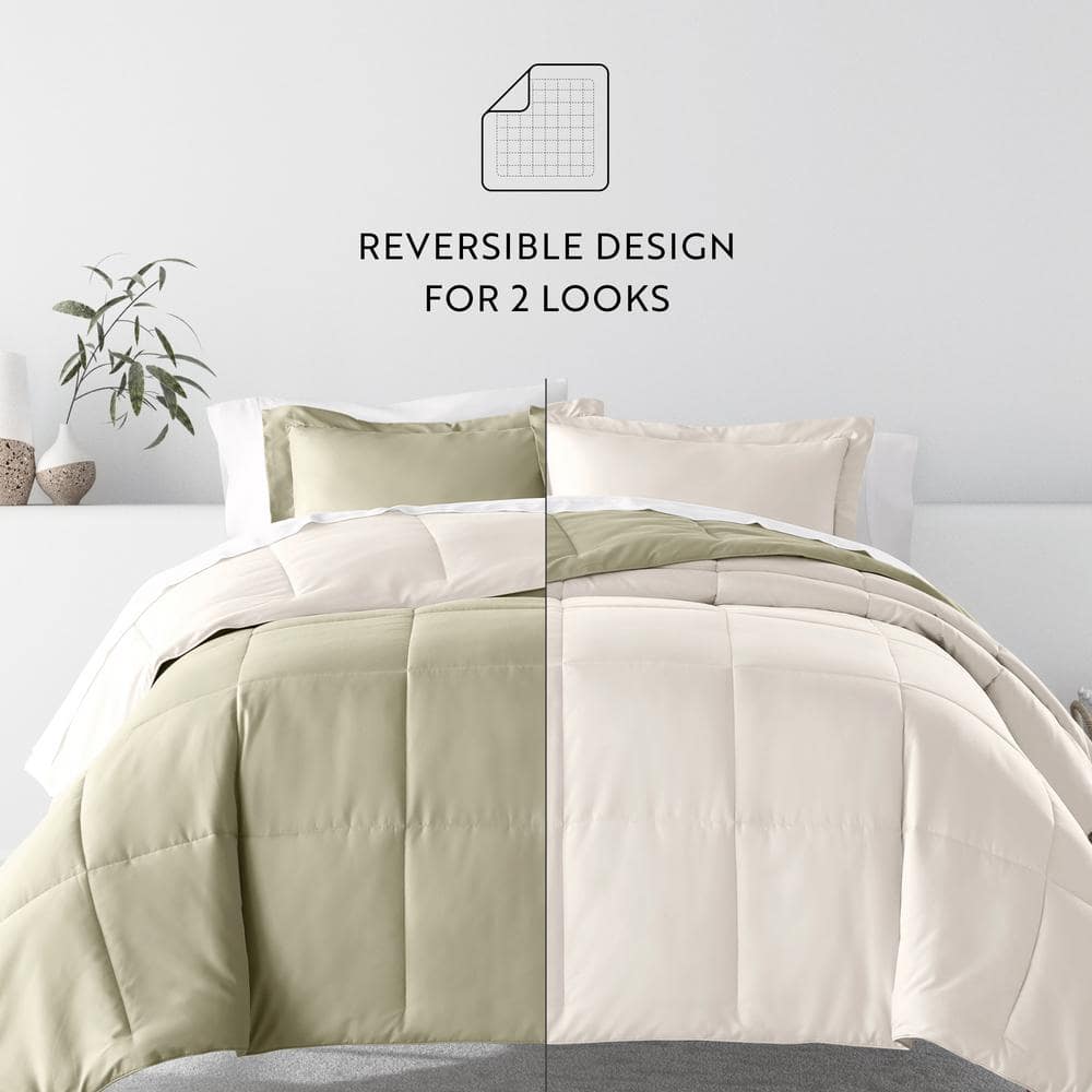 Sage and Ivory King Microfiber Down Alternative Reversible Comforter Set