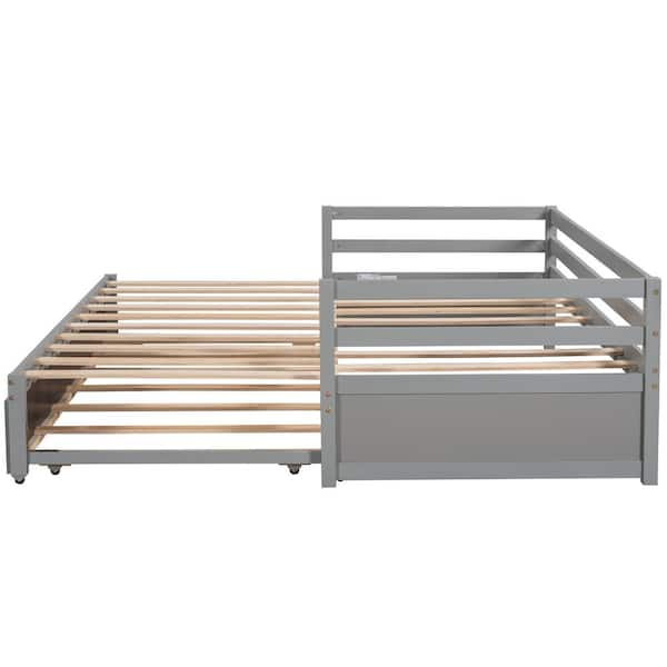 Twin Gray Wood Daybed with Twin Trundle, Extends to King Size – HOMEDAYBED