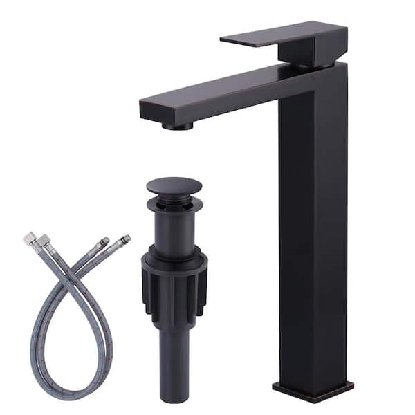 IVIGA Single Handle Single Hole Bathroom Faucet with Drain Kit and Supply Lines included in Black and Gold