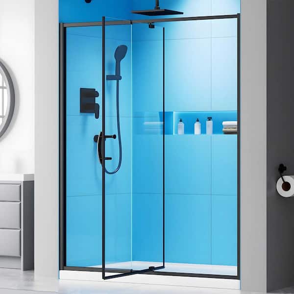 AZDHOME 50-54 in. W x 71 in. H Pivot Semi-Frameless Shower Door in Matte Black with Clear SGCC Tempered Glass