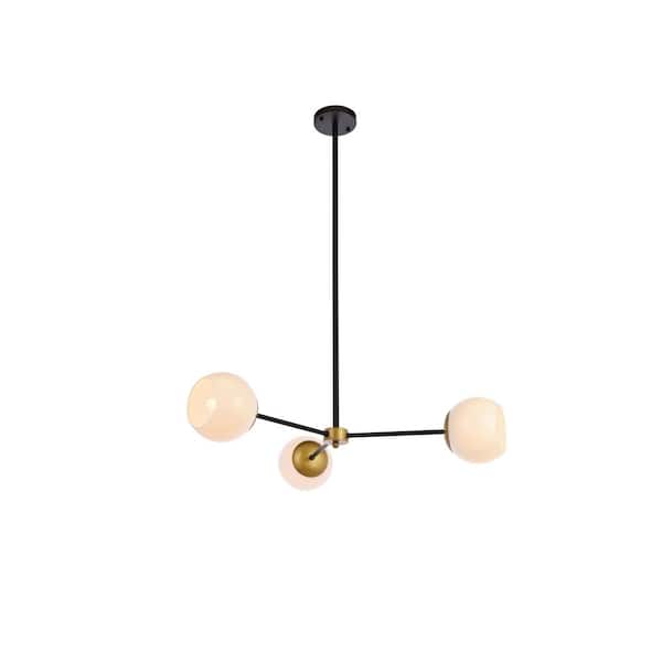 Unbranded Home Living 40-Watt 3 Light Black Pendant Light with Glass Shade, No Bulbs Included
