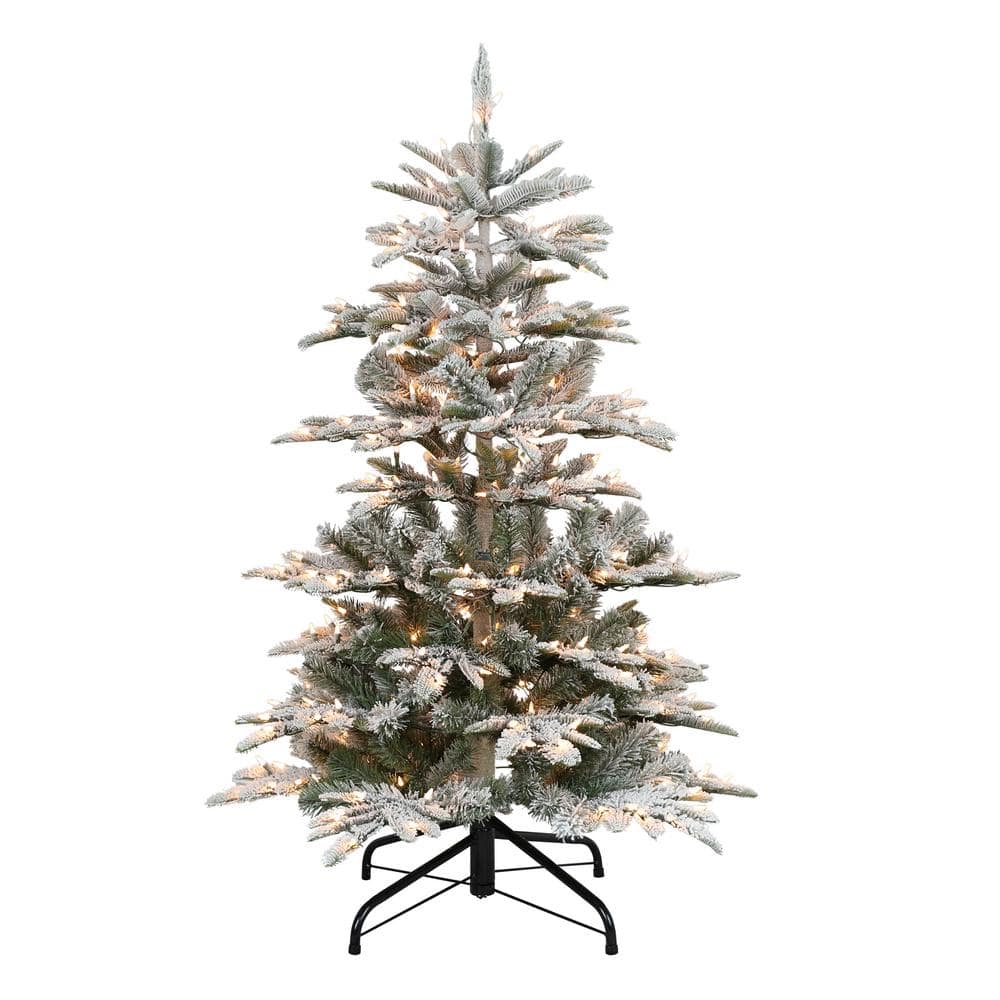 Puleo International Aspen Fir 4.5 ft. Pre-Lit Flocked Artificial Christmas Tree