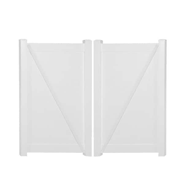 Weatherables Savannah 7.4 ft. W x 5 ft. H White Vinyl Privacy Double Fence Gate Kit