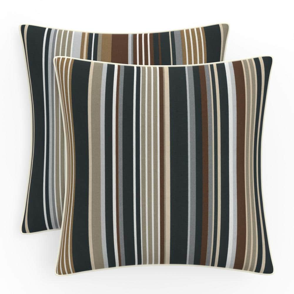 Labrisa Rattan Black and Beige Striped Outdoor Throw Pillows, Set of 2