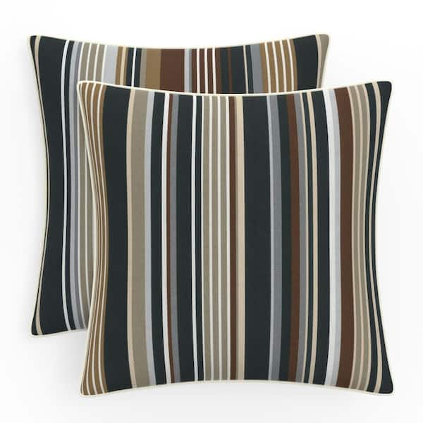 Pillow Perfect Stripe 16.5 in W x 5 in H Outdoor Accent Throw Pillows 2-Count in Black Multi Labrisa Rattan