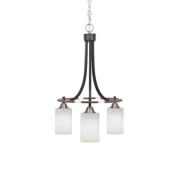 Unbranded Madison 3-Light Matte Black and Brushed Nickel Round Chandelier with 4 in. White Muslin Glass Shades, No bulbs included