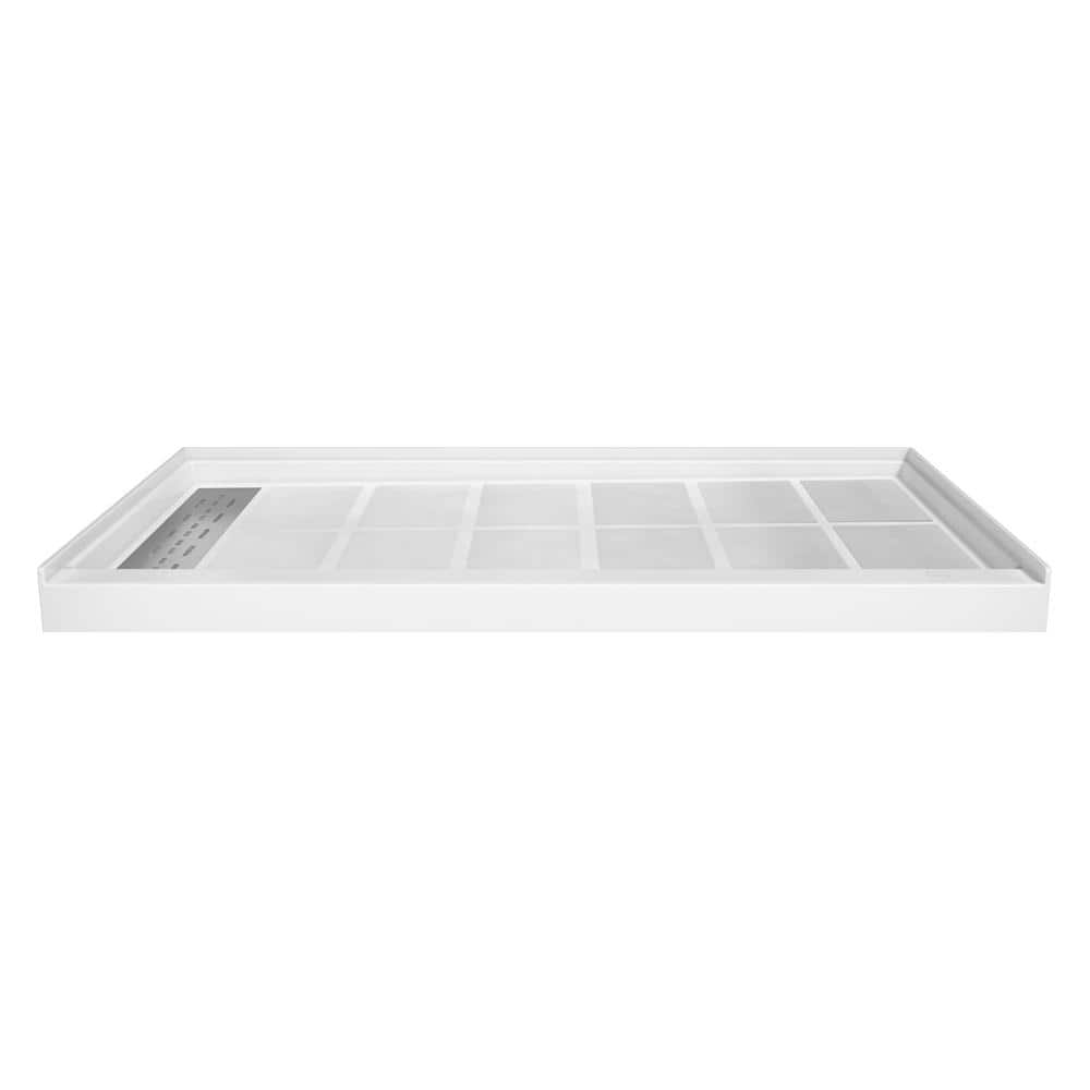 60 in. x 32 in. Composite Alcove Shower Pan Base with Stainless Steel Cover and Left Drain in White price history on PriceWatchPro