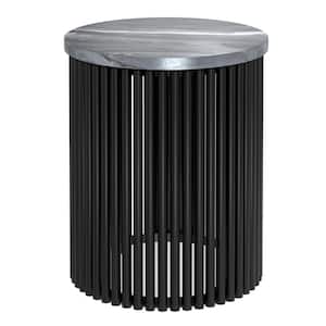 Demy 18 in. Wide Metal/Marble Round Accent Table in Black with Slatted Base