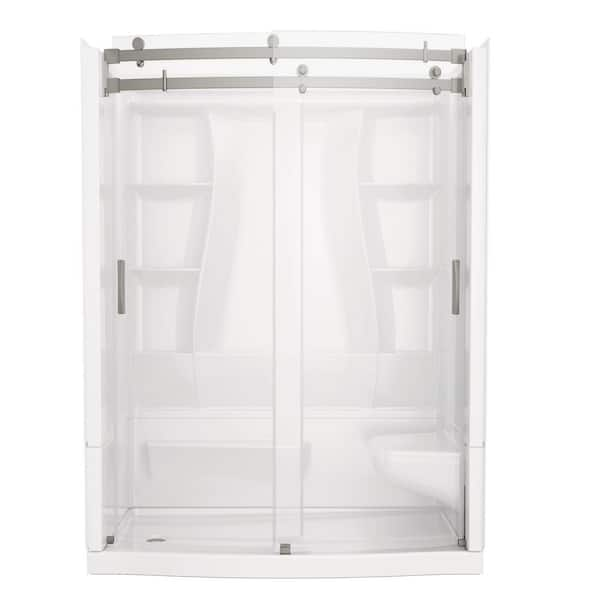 Classic 500 Curve Right Seat 60 in. x 32 in. x 75.88 in. H Alcove Shower Stall/Kit in Stainless