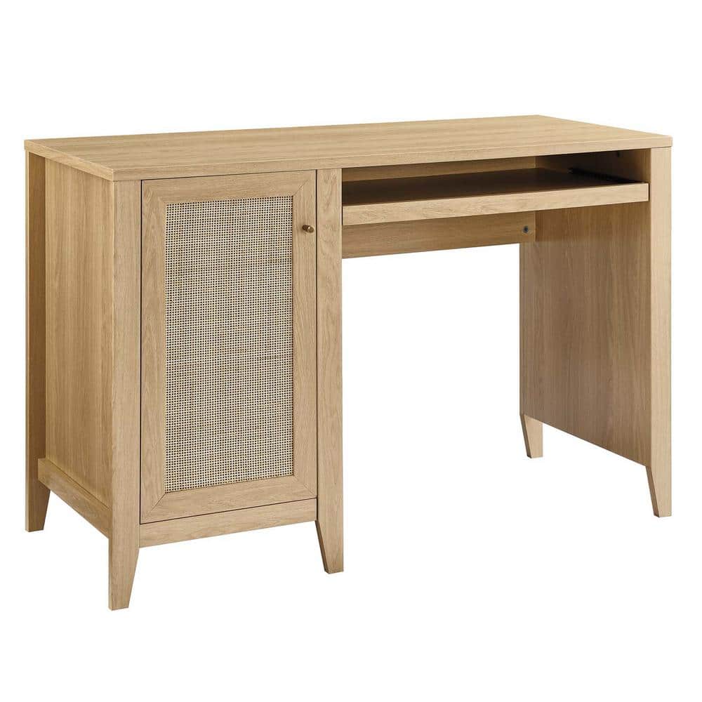 Oak Wood Office Desk with Drawer and Keyboard Tray
