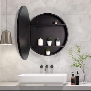 24 in. W x 24 in. H Round Black Surface Mount Bathroom Medicine Cabinet with Mirror