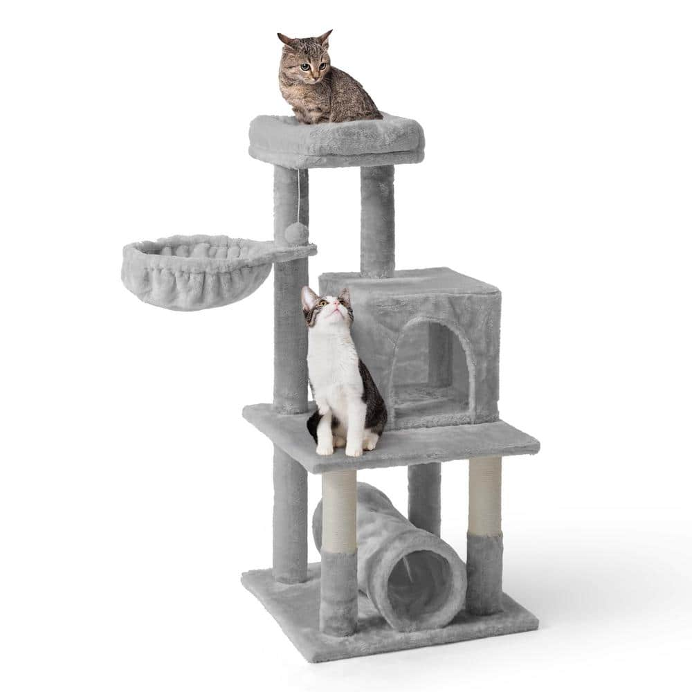 BOWHAUS 40 in. Light Grey Cat Tower for Indoor Cats Multi Level