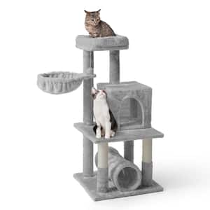 40 in. Light Grey Cat Tower for Indoor Cats, Multi-Level Cat Activity Tree with Scratching Posts, Basket, Cave Condo