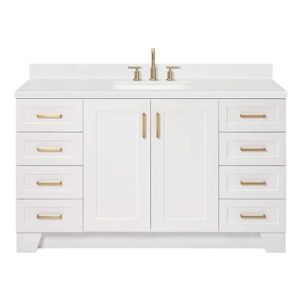 Taylor 60 in. W x 22 in. D x 36 in. H Single Sink Freestanding Bath Vanity in White with Carrara Quartz Top