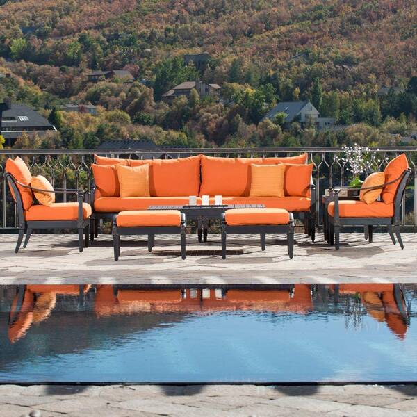 RST Brands Astoria 8-Piece Patio Seating Seat with Tikka Orange Cushions