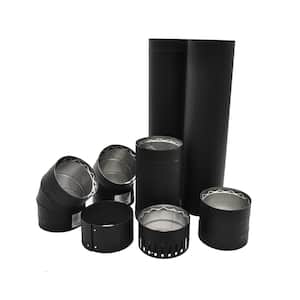 6 in. x 76 in. Black Double Wall Stove Pipe Kit Installation To The Wall Chimney Pipe