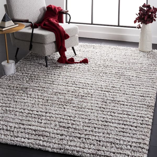 Berber Shag Grey/Dark Grey 8 ft. x 10 ft. Striped Area Rug