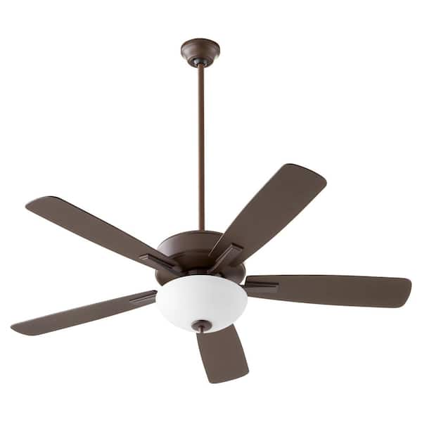 quorum Ovation 52 in. 5 Blade 2-Light 9-Watt Medium Base Opal Bowl Oiled Bronze Ceiling Fan