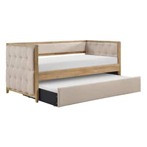 Farrah Beige Boucle Fabric Upholstered Twin Daybed with Trundle