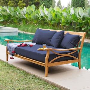 Kinsley Teak Wood Outdoor Sofa Day Bed with Navy Cushion