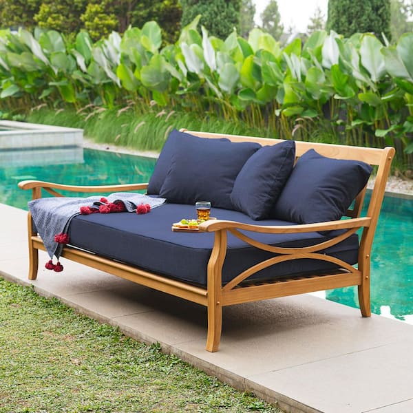 Cambridge Casual Cambridge Casual Abbington Teak Wood Outdoor Sofa Day Bed with Navy Cushion
