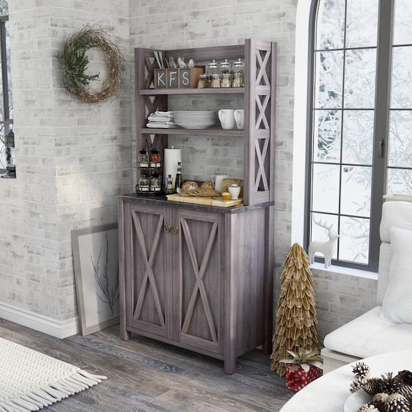 Dika Farmhouse Brown 2-Door Cabinet Baker's Rack by Furniture of