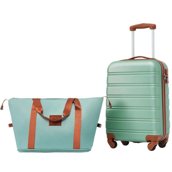 Merax 2-Piece Green ABS Hardshell 20 in. Spinner Luggage Set with Expandable Travel Bag TSA Lock 3-Step Telescoping Handle