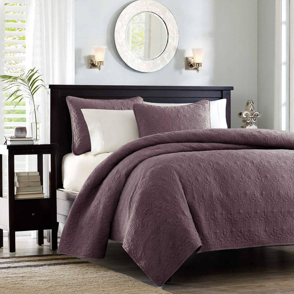 Madison Park Mansfield 3 Piece Purple King Cal King Coverlet Set Mp13 6150 The Home Depot