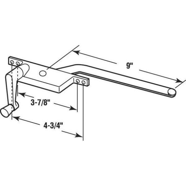 Prime-Line Left-Hand Casement Window Crank - 9" Aluminum Operator For Steel-Framed Windows